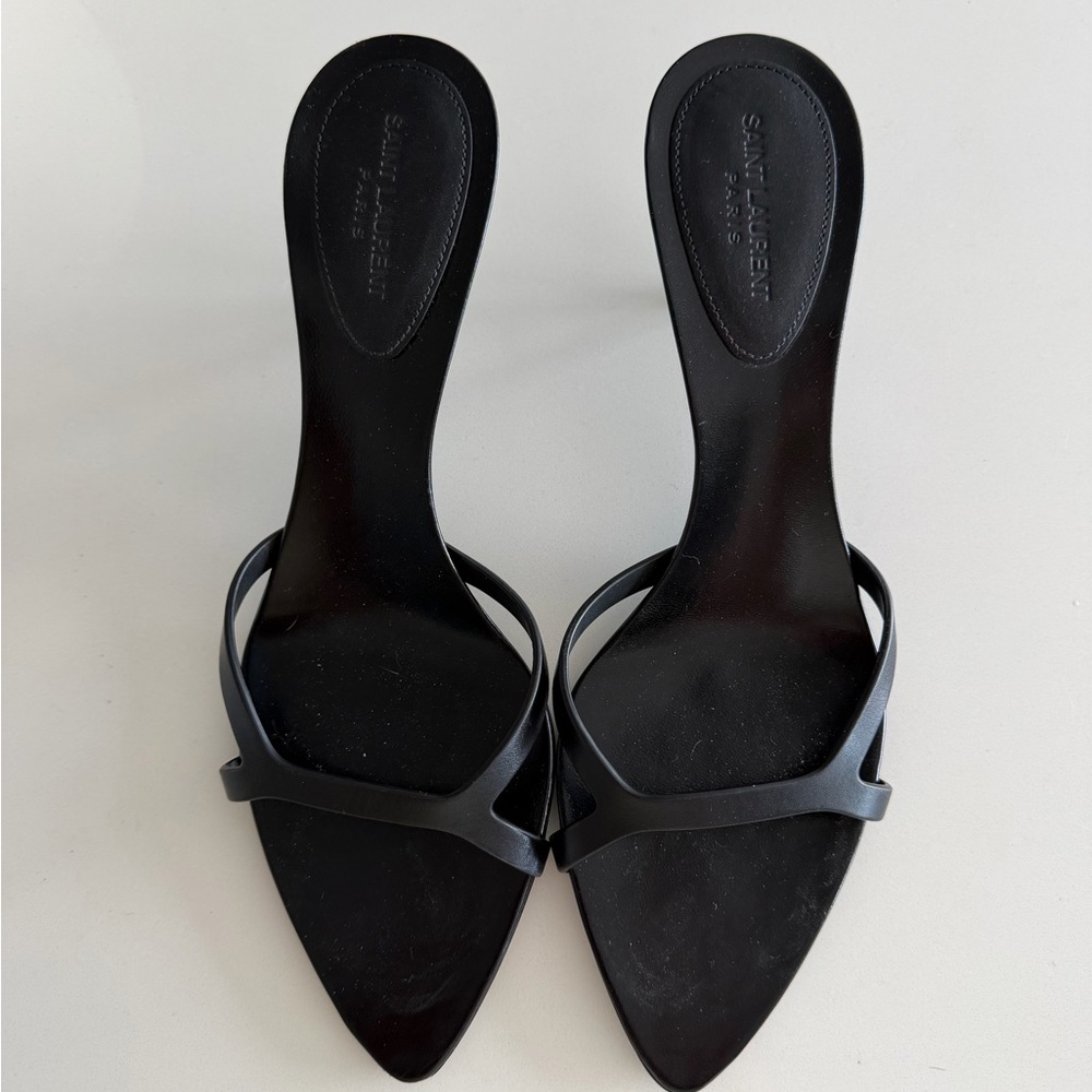 Saint Laurent Black Leather Pointed-Toe Slide Sandals